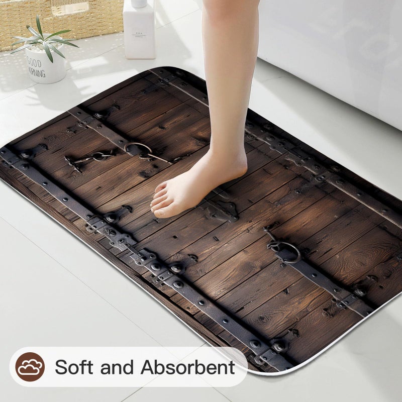 Litabel 4 Pcs Vintage Wooden Door Shower Curtain Set with Non-Slip Rugs, Toilet Lid Cover and Bath Mat, Farmhouse Bathroom Decor Set with Shower Curtain and Rugs(Hooks Not Included) - Image 5