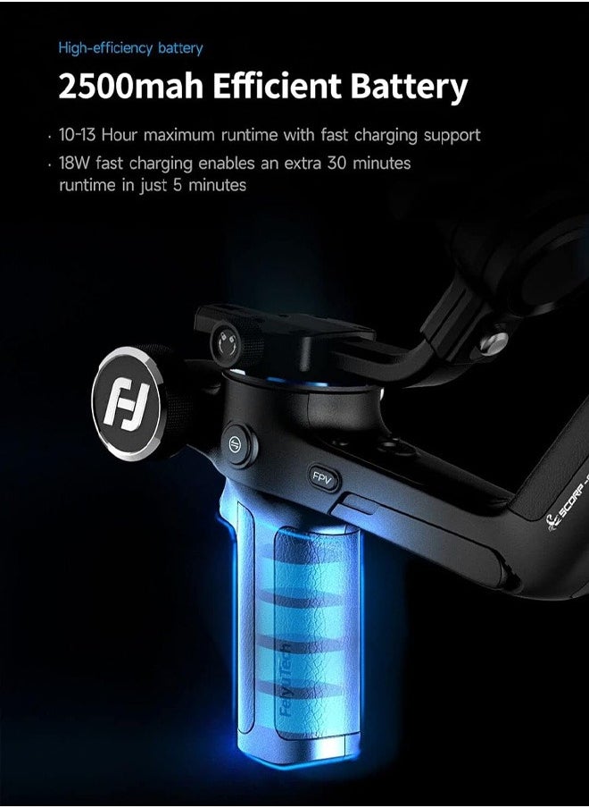 FeiyuTech FeiyuTech SCORP-C Camera Stabilizer, Gimbal for DSLR and Mirrorless Camera, 3-Axis Handheld Camera Gimbal,5.5lbs Payload, for Sony α7Ⅳ A6300/A6400 A7S3 a9/a7 for Canon 5D3/80D for Nikon D7500/Z5/Z6 II  - Image 2