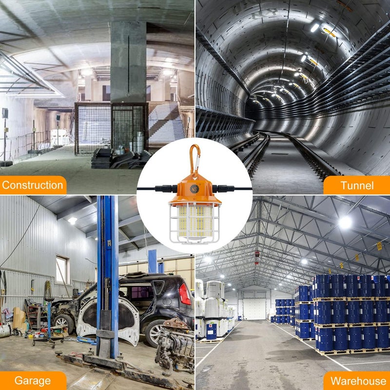 NS 60 واط ضوء عمل مؤقت LED 8700 لومن 5000 ك كشافات بناء مع غطاء واقي من الفولاذ المقاوم للصدأ وخطاف للاستخدام الداخلي والخارجي ضوء محمول قابل للتوصيل عالي السقف ورشة عمل جراج - Image 5