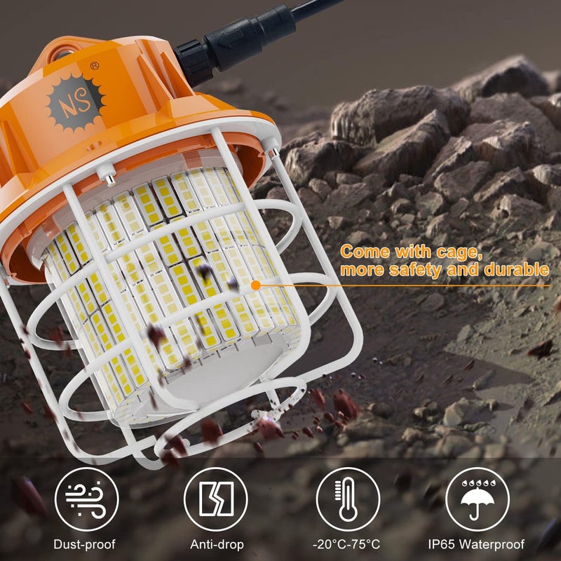 NS 60 واط ضوء عمل مؤقت LED 8700 لومن 5000 ك كشافات بناء مع غطاء واقي من الفولاذ المقاوم للصدأ وخطاف للاستخدام الداخلي والخارجي ضوء محمول قابل للتوصيل عالي السقف ورشة عمل جراج - Image 3