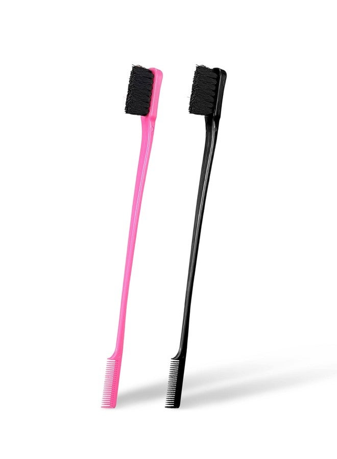Soft N Style Foxi Fresh Double Sided Edge Control Hair Brush Comb Combo Pack 2 Pieces Pink and Black - Image 1
