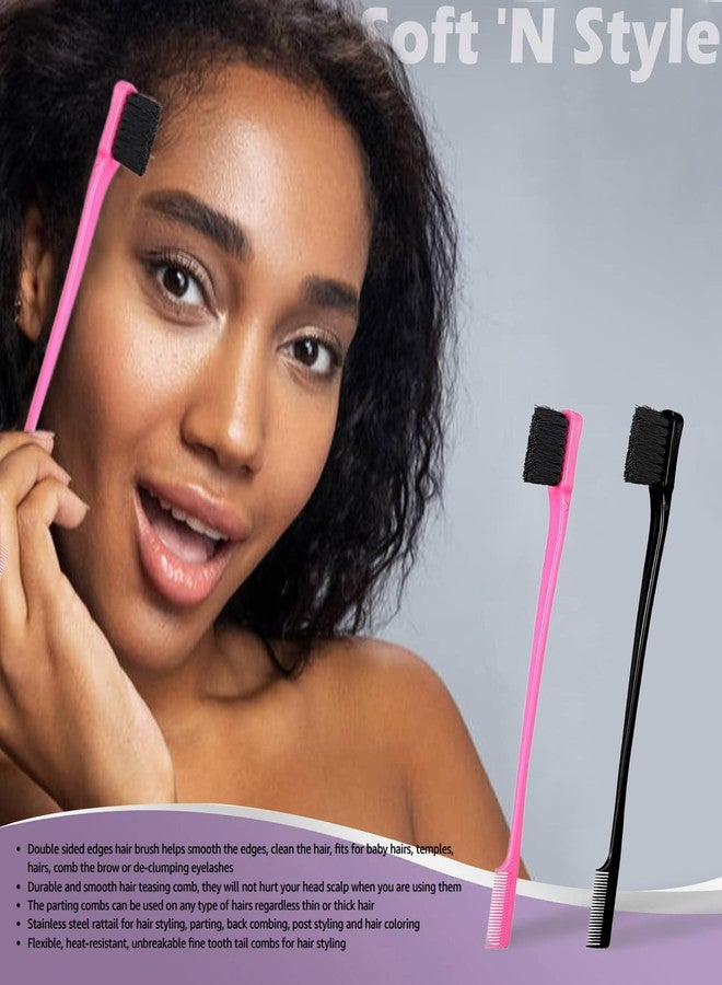 Soft N Style Foxi Fresh Double Sided Edge Control Hair Brush Comb Combo Pack 2 Pieces Pink and Black - Image 4