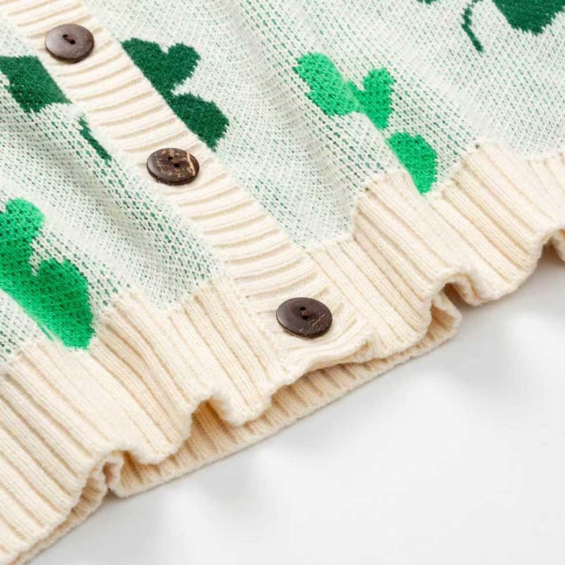 Beopjesk Women's Funny Winter Long Sleeve St Patrick's Day Button Knit Cardigan Sweater Irish Shamrock Knitted Outerwear (ST-Beige,XXL) - Image 4