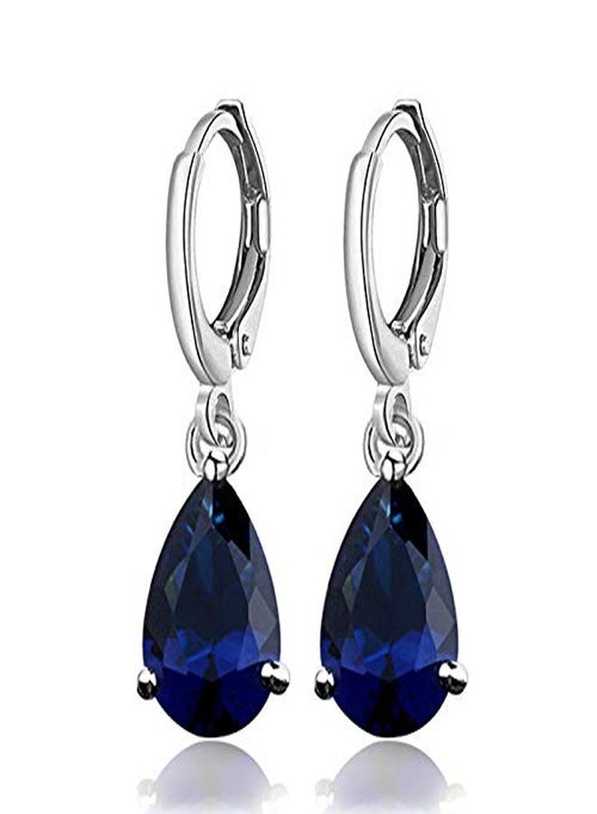 Fabula أقراط متدلية أنيقة من فابولا باي أومف للمجوهرات، فضية اللون، مرصعة بالزركونيا المكعبة الزرقاء على شكل دمعة، مناسبة للارتداء في المكتب، للنساء والفتيات (EHY3R1) - Image 1