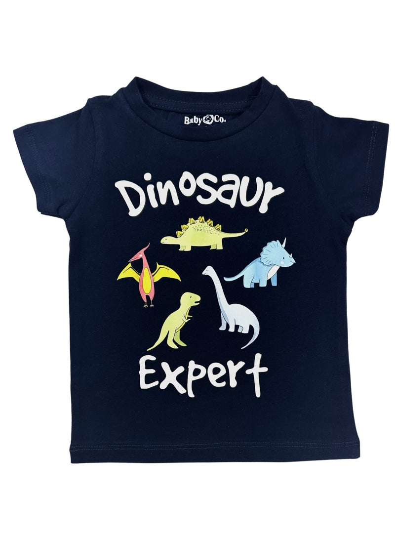 Baby Co. Dinosaurs Graphic Blue Cotton T-shirt - Image 1