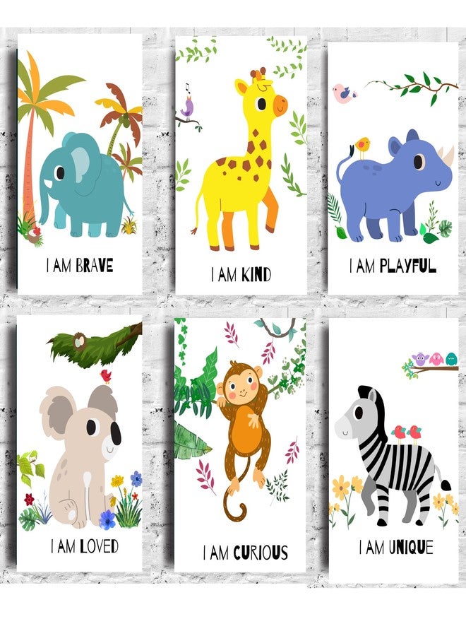 EKDALI Set of 6 Animal Posters with Motivational Affirmations for kids room and Nursery Decor| Approx 9 x 6 inches | 350 GSM thick Posters - Image 1