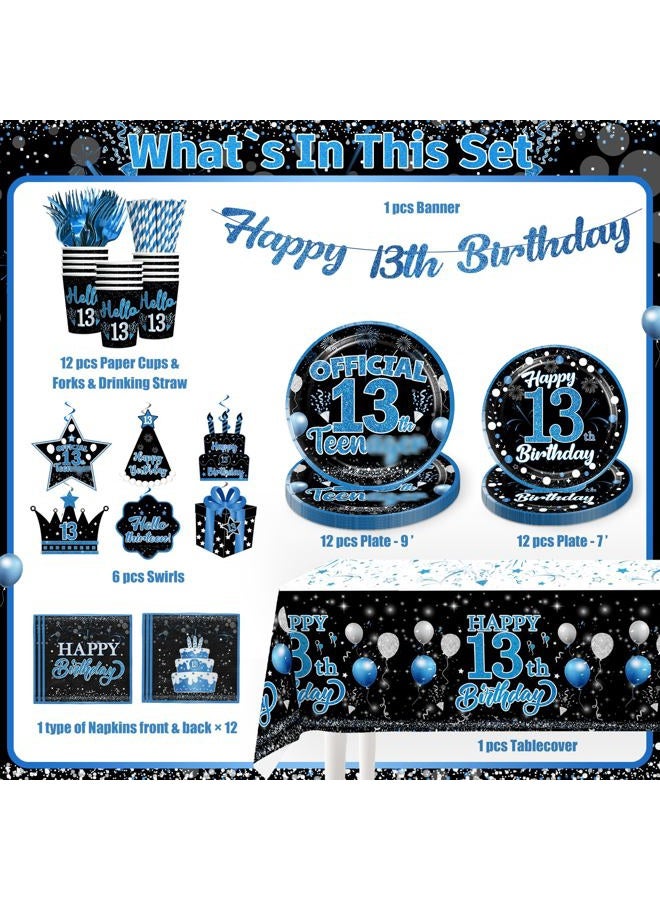 Yingoto 160pcs 13 Birthday Boy Decorations Plate, Officially a Teenager Party Decorations 13th Birthday Plates and Napkins Banner Teenage Boy Birthday Decorations 13th Birthday Decorations for Boys - Image 2
