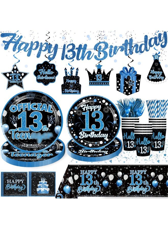 Yingoto 160pcs 13 Birthday Boy Decorations Plate, Officially a Teenager Party Decorations 13th Birthday Plates and Napkins Banner Teenage Boy Birthday Decorations 13th Birthday Decorations for Boys - Image 1