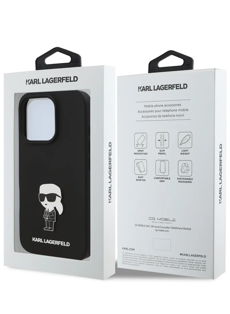 Karl Lagerfeld iPhone 16 Pro Max Case TPU Silicone with Ikonik Logo Hard Cover / Drop Protection Back Cover / Easy Snap On / Comfortable Grip - Black