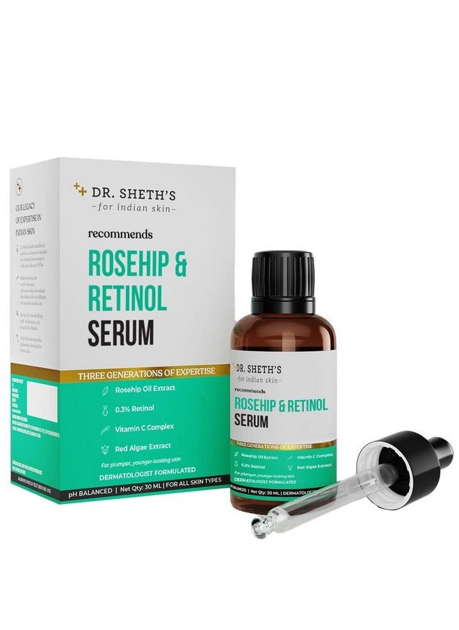 Dr. Sheth's Rosehip & Retinol Serum With Rosehip Oil Extract And 0.3% Retinol | Retinol Serum For Face | Anti Ageing, Reduces Fine Lines & Wrinkles | For Men & Women | For All Skin Types |30Ml  - Image 1
