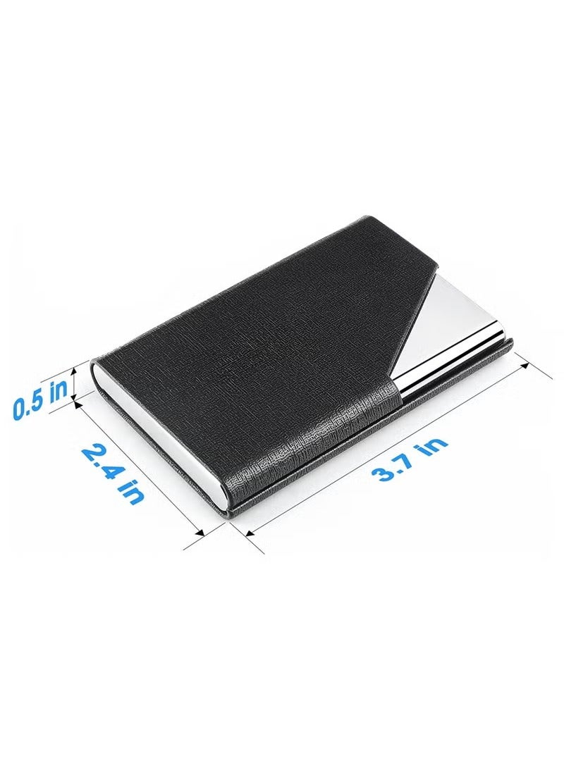 Generic Business Card Holder, PU Leather & Stainless Steel Multi Business Name Cards Case, Pocket Wallet Credit Card ID Case for Men & Women (Black)  - Image 2