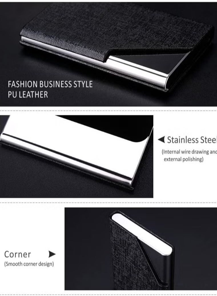 Generic Business Card Holder, PU Leather & Stainless Steel Multi Business Name Cards Case, Pocket Wallet Credit Card ID Case for Men & Women (Black)  - Image 4