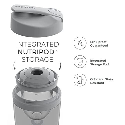 PROMIXX زجاجة شاكر بروماكس برو - إصدار جديد - قابلة للشحن، قوية لاهتزازات البروتين السلسة - تشمل تخزين المكملات، خالية من BPA، سعة 20 أونصة، رمادي جرافيت - Image 4