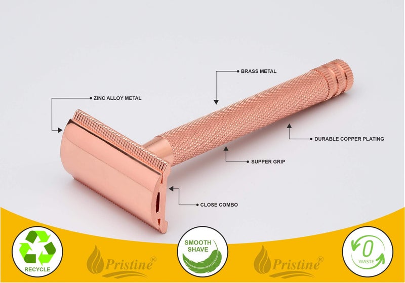 Pristine Shaving Double Edge Safety Razor For Men COPPER PLATING (Close Comb) - Image 4