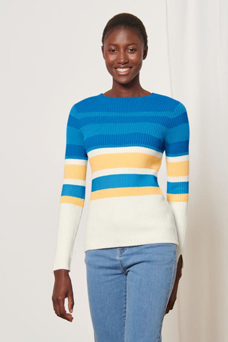 Tchibo Women Ribbed Stripe Long Sleeve Sweater, Multicolor - Image 1