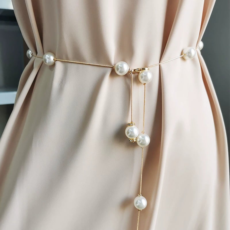 A minimalist and stylish pearl waist chain that pairs well with various dresses, perfect for summer body shaping and adding an elegant touch. - Image 2