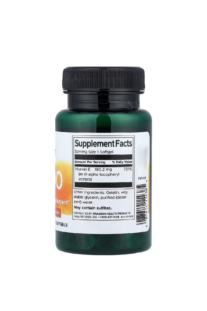 سوانسون فيتامين E-400، 180.2 مجم (400 وحدة دولية) 60 كبسولة هلامية - Image 2