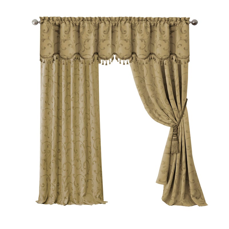 Elrene Home Fashions Mia Jacquard Scroll Blackout Window Curtain 52 x 84 1 Panel Gold