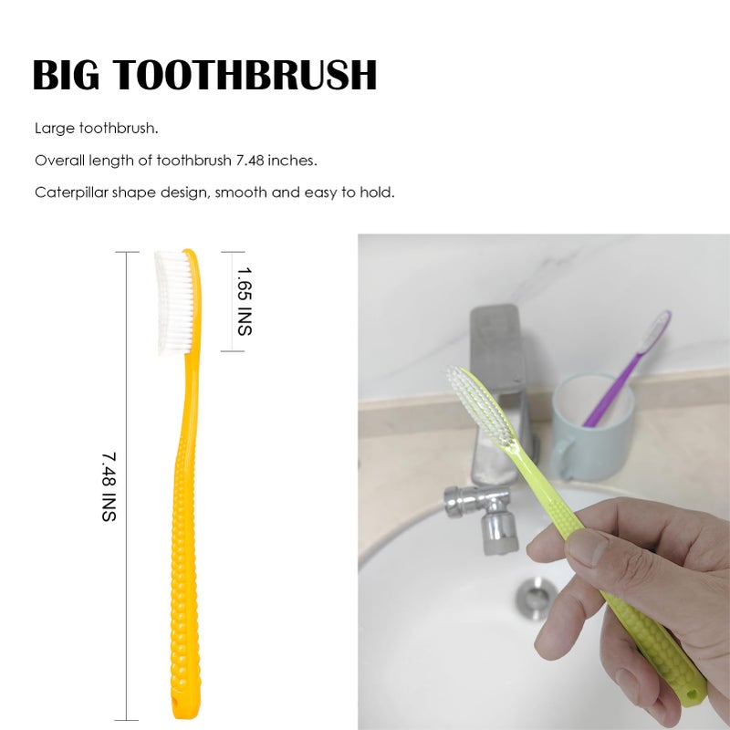 EasyHonor Huge Head Toothbrush with Hard & Firm bristles BPA Free for Proper Dental Care 4 Pack with White Hard Bristles. - Image 3