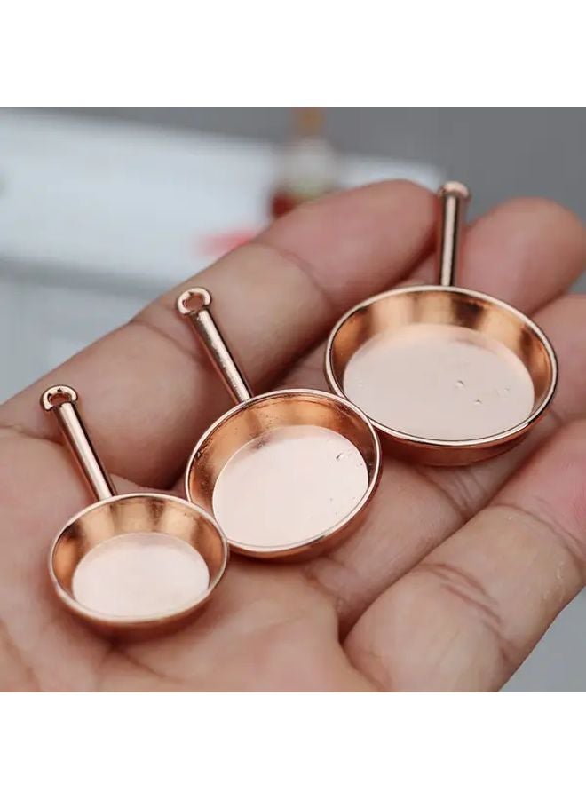 Golden Miniature Dollhouse Frying Pans Metal Cookware Set Pretend Play Kitchen - Image 2