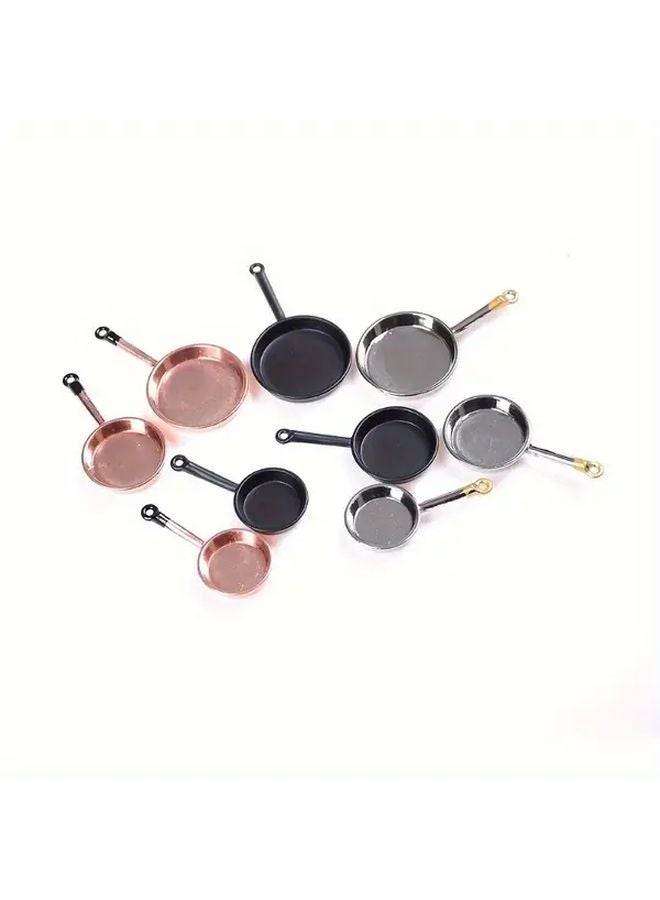 Golden Miniature Dollhouse Frying Pans Metal Cookware Set Pretend Play Kitchen - Image 5