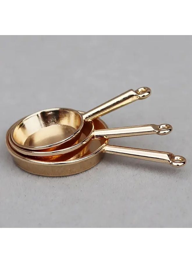 Golden Miniature Dollhouse Frying Pans Metal Cookware Set Pretend Play Kitchen - Image 1