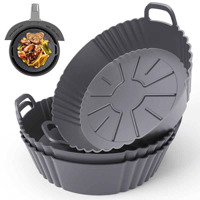 PINTAUR Round Silicone Air Fryer Liners 3Pack, Ninja AF101 & AF161 Silicone Liners for 4-5.3QT, Reusable Air Fryer Accessories Food Grade Liners, Compatible with Ninja, COSORI, Tefal, Bear, Chefman - Image 1