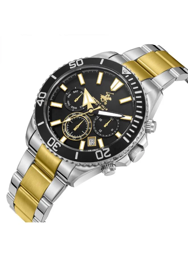 بيفرلي هيلز بولو كلوب BEVERLY HILLS POLO CLUB BP3721X.251 Men's Multi Function Display Watch & Metal Strap Silver/Gold
