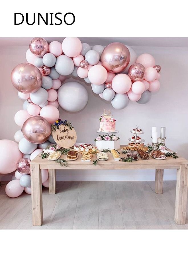 DUNISO 170pcs Multicolor Balloon Garland Arch Kit Metallic Pink and Grey Pastel Latex Balloons Set For Baby Wedding Birthday Party Background Decorations - Image 1