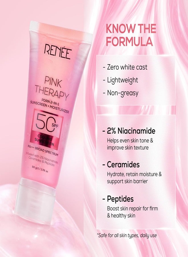 رينيه واقي شمس ومرطب رينيه بينك ثيرابي PDRN 2 في 1، عامل حماية من الشمس 50 PA+++ مع النياسيناميد | حماية واسعة النطاق من الأشعة فوق البنفسجية UVA وUVB، بدون طبقة بيضاء مرئية | يرطب، يوحد لون البشرة، ويدعم حاجزها | 50 غرام - Image 2