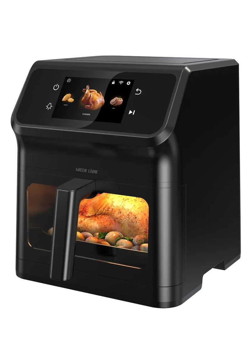 جرين ليون مقلاة هوائية ذكية سعة 6.5 لتر مع 12 برنامجًا محددًا مسبقًا ودوران هواء سريع 1800 وات / وصفات مثبتة / واي فاي / وظيفة مؤقت / شاشة لمس TFT / طهي بدون زيت / طلاء غير لاصق / وقت قلي 0-60 دقيقة - أسود - Image 1