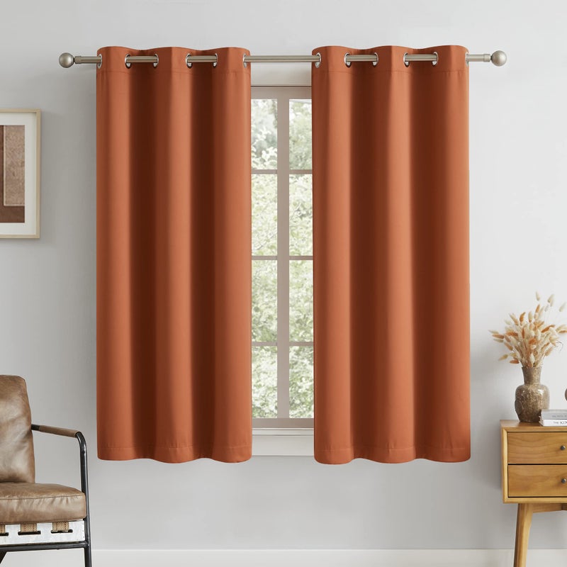 DUALIFE Burnt Orange Blackout Curtains for Living Room 54 Inch Length Rust Solid Energy Efficient Darkening Bedroom Curtain Thermal Insulated Grommet Top 38 W x 54 L Inches Long