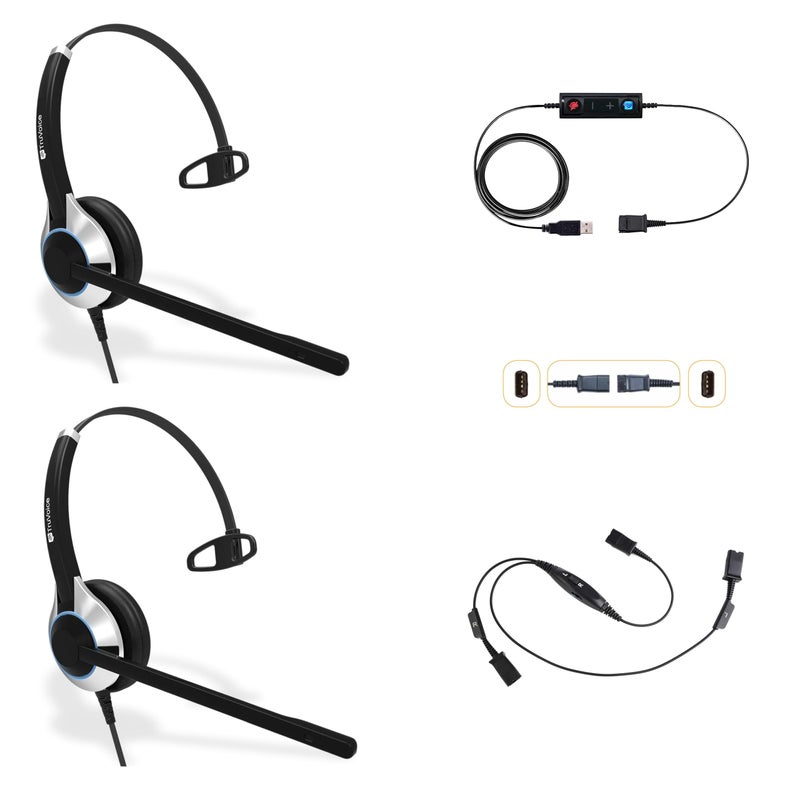 TruVoice Computer Headset Bundle for Training | Monitoring | Supervising : Includes 2 x HD500 Headset with NC Microphone, Training Splitter Y Cable and USB Adapter Compatible with PC and Softphones. - Image 1