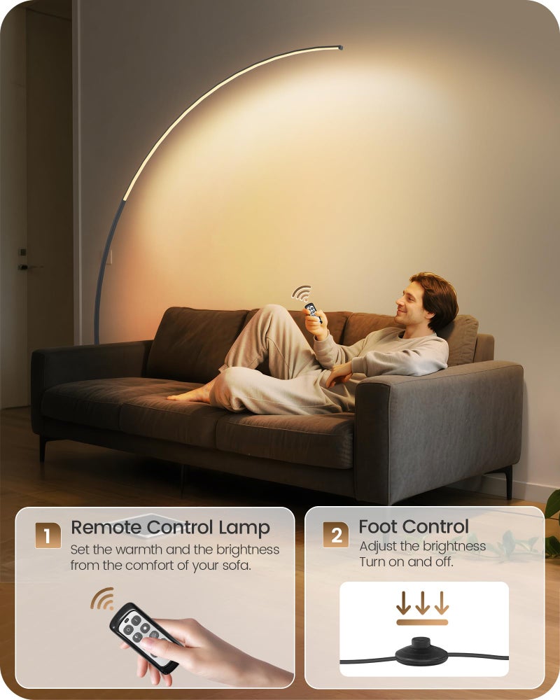 GOEBLESON 75 inch Dimmable LED Arc Floor Lamp for Living Room with Foot and Remote Control, 3 Color Temperatures, 3000K-6000K Whites, LED Corner Lamp, Modern Standing Tall Lamp for Bedroom B62LD05 - Image 5