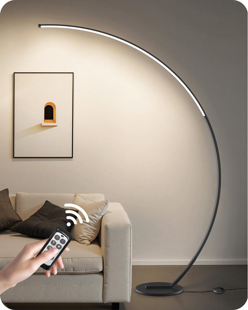GOEBLESON 75 inch Dimmable LED Arc Floor Lamp for Living Room with Foot and Remote Control, 3 Color Temperatures, 3000K-6000K Whites, LED Corner Lamp, Modern Standing Tall Lamp for Bedroom B62LD05 - Image 1