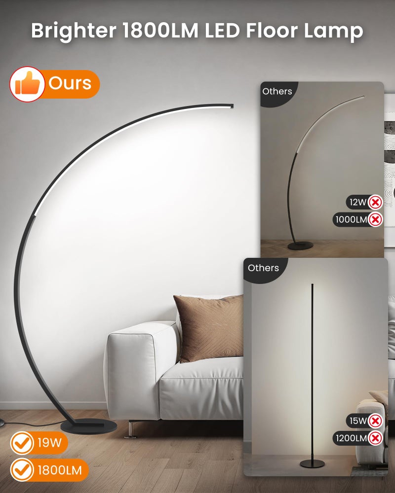 GOEBLESON 75 inch Dimmable LED Arc Floor Lamp for Living Room with Foot and Remote Control, 3 Color Temperatures, 3000K-6000K Whites, LED Corner Lamp, Modern Standing Tall Lamp for Bedroom B62LD05 - Image 3