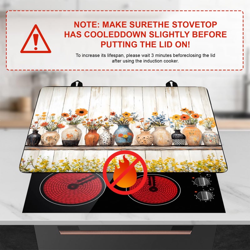 BVBOX Stove Top Cover Retro Flower Gas Stove Top Cover for Home Decoration Kitchen Pad Non-Stick Washable Cooktop Covers Countertop Protector Keep Stove Clean 28"x20" (Vase) - Image 3