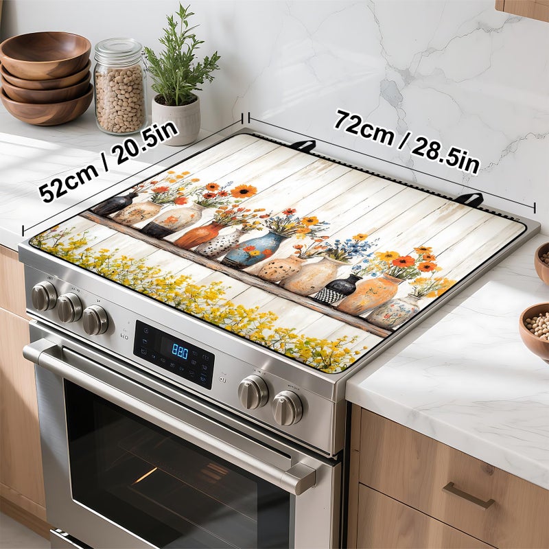 BVBOX Stove Top Cover Retro Flower Gas Stove Top Cover for Home Decoration Kitchen Pad Non-Stick Washable Cooktop Covers Countertop Protector Keep Stove Clean 28"x20" (Vase) - Image 4