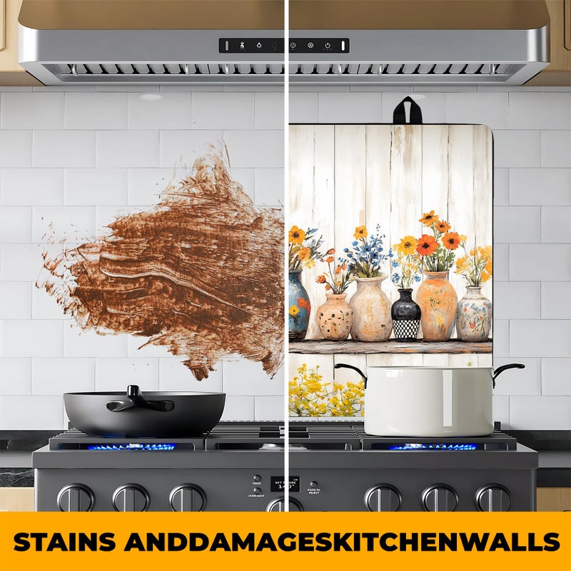 BVBOX Stove Top Cover Retro Flower Gas Stove Top Cover for Home Decoration Kitchen Pad Non-Stick Washable Cooktop Covers Countertop Protector Keep Stove Clean 28"x20" (Vase) - Image 5