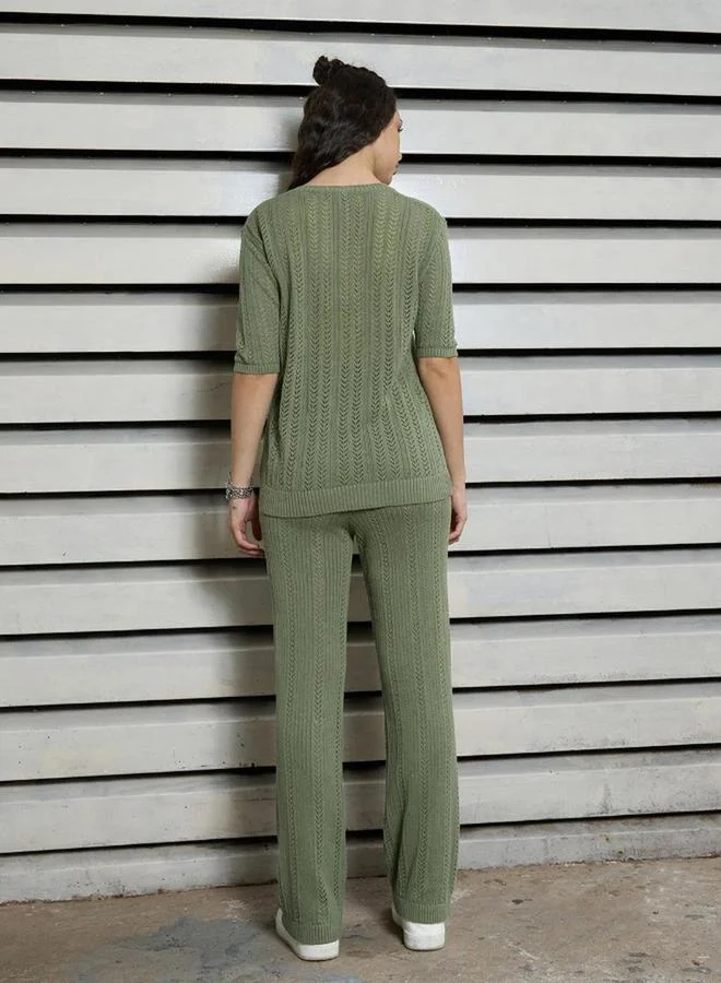 HIGH STAR Knitted Button Details Top and Trousers Set by Styli