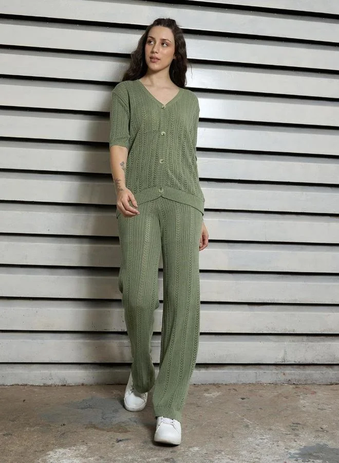 HIGH STAR Knitted Button Details Top and Trousers Set by Styli