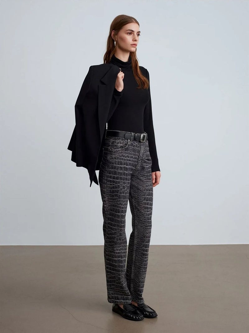DILVIN High-Waist Straight Leg Textured Jeans - Image 4