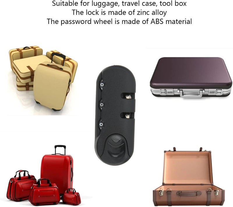 cheekyglo 3 Digits Luggage Lock, Zinc Alloy Lock Catch Luggage Password Lock, Plastic Frosted Appearance Suitcase Password Security Lock for Travel, Black - Image 4