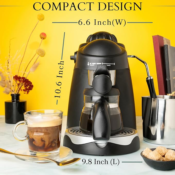 Mixpresso Espresso Maker, 3.5 Bar Espresso Machine With Milk Frother, 4 Cup Espresso/Cappuccino Maker, 800w Coffee Maker With Glass Carafe, Latte and Cappuccino Machine - Image 3