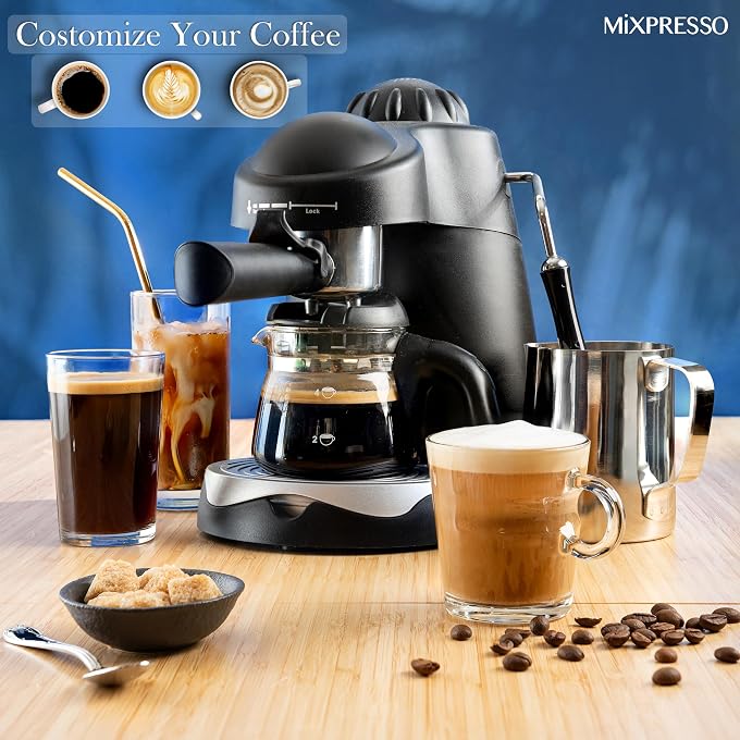 Mixpresso Espresso Maker, 3.5 Bar Espresso Machine With Milk Frother, 4 Cup Espresso/Cappuccino Maker, 800w Coffee Maker With Glass Carafe, Latte and Cappuccino Machine - Image 2