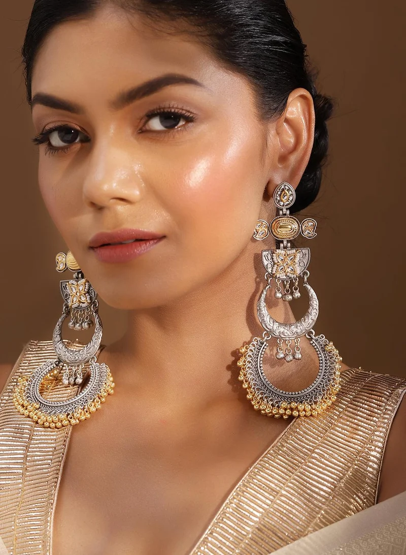 آي شين Multi Colour Metallic Grey Plated Chandbali Earring