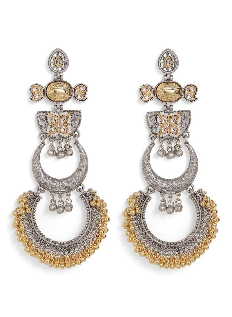 ISHIN  Multi Colour Metallic Grey Plated Chandbali Earring for Women | Best Price UAE