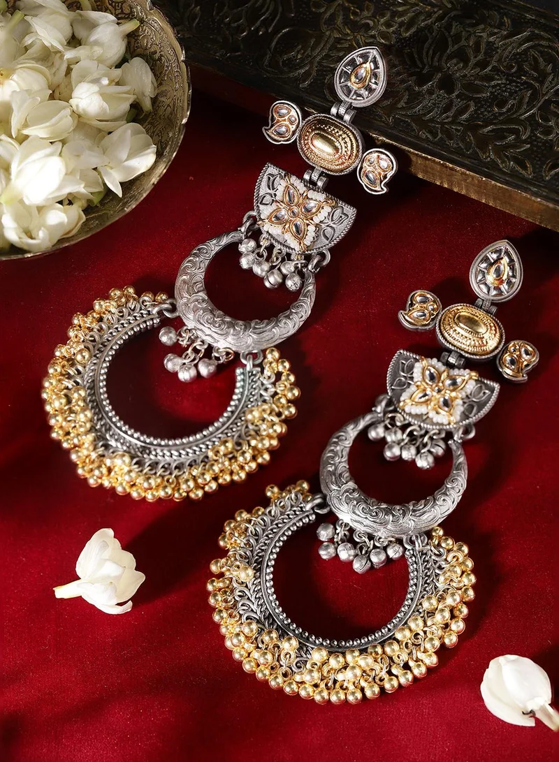 ISHIN  Multi Colour Metallic Grey Plated Chandbali Earring for Women | Best Price UAE