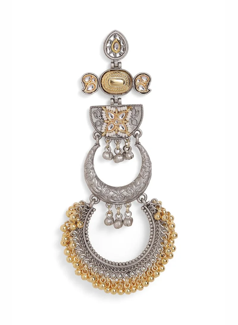 ISHIN  Multi Colour Metallic Grey Plated Chandbali Earring for Women | Best Price UAE