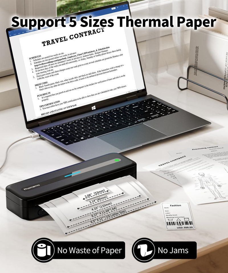 Phomemo Portable Printer,[Upgrade] M832 Portable Printers Wireless for Travel,Thermal Bluetooth Wireless Printer Support Multi Sizes for Home,Office,Car,Compatible with Phone &Laptop - Image 4